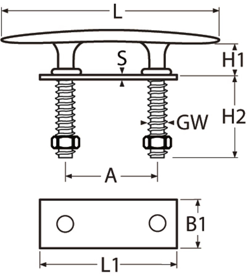 Cleat with external thread