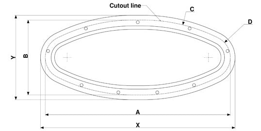 Elliptic Portlights 450mm x 195mm